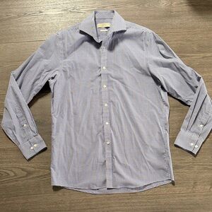 Michael Michael Kors Men's Dress Shirt Button Down Size 15 1/2 Checkered Blue